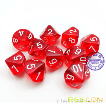 10pcs Polyédrique 10 Dice Dice avec numéro 1-10, Dix de 10 côtés transparents, 10 côtés Cube 1-10